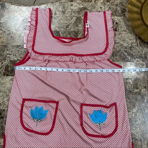 Mexican Artisan Apron Tradicional Style Red printed w/front pockets - Picture 5 of 8